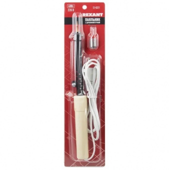 Паяльник с деревянной ручкой 220V /40W+припой в блистере ПД220 40W (Россия) от магазина РЭССИ